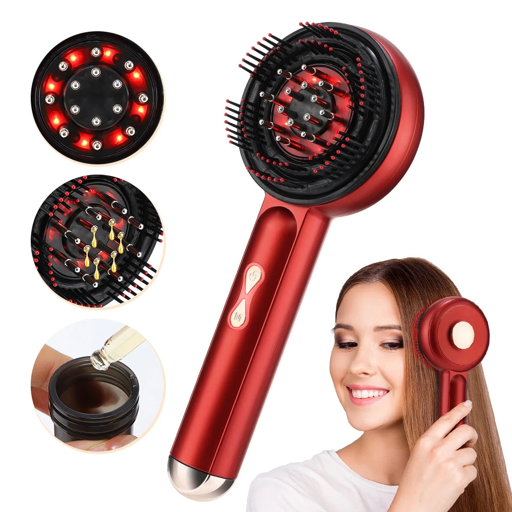 Peigne de Massage électrique, thérapie à la lumière rouge, Vibration, croissance des cheveux, brosse pour cuir chevelu, Anti-perte de cheveux, applicateur d'huile liquide