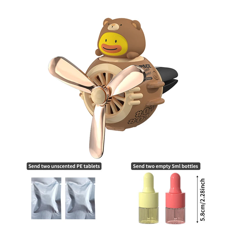 Clip Aromathérapie Magnétique pour Voiture – Figurine Mignonne + 2 Tablettes & 2 Flacons 5ml