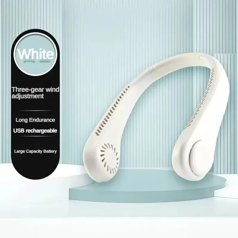 Ventilateur de Cou Sans Pales USB Rechargeable – 3 Vitesses, Mains Libres, Été & Voyage