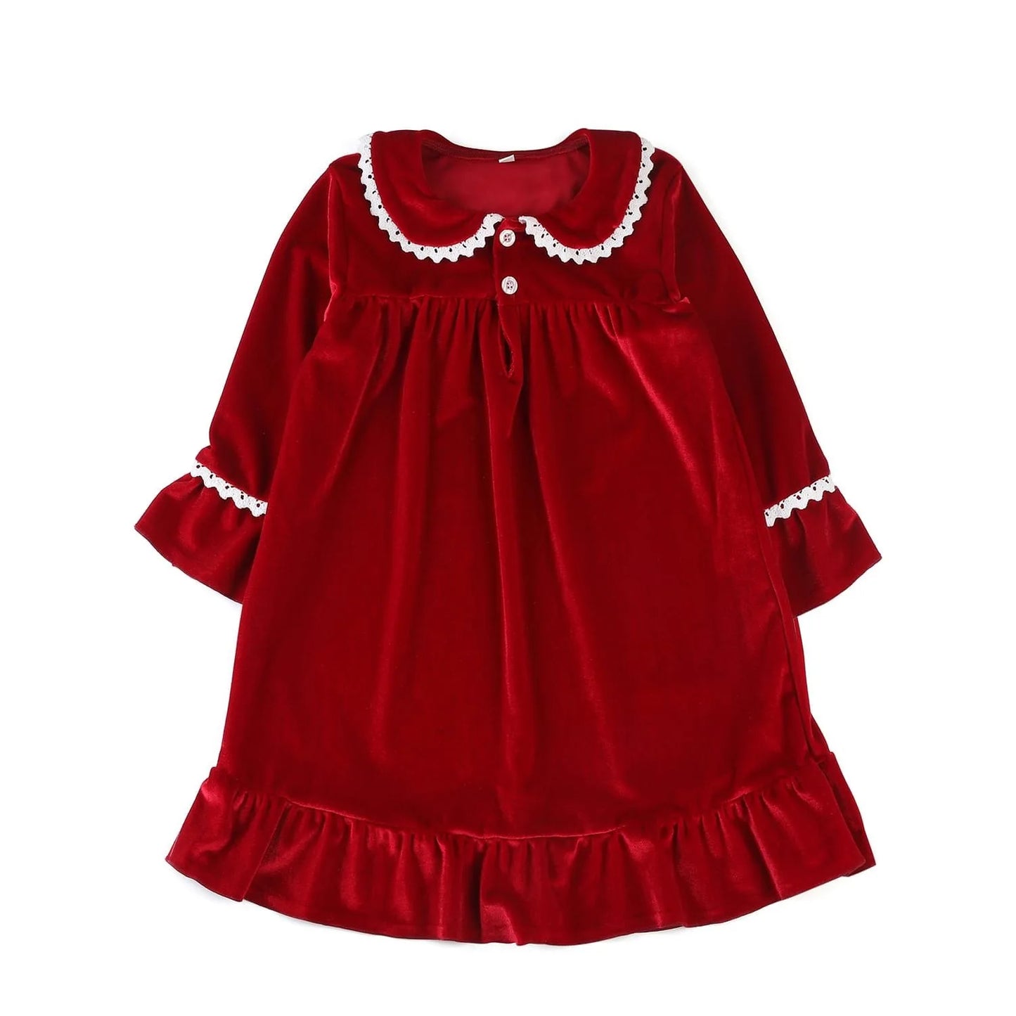 Flanelle Noël Famille Tenues Assortis Garçons Et Filles Pyjamas À Volants Blanc Dentelle Rouge À Manches Longues Bébé Bouton Enfants Pyjamas Ensembles