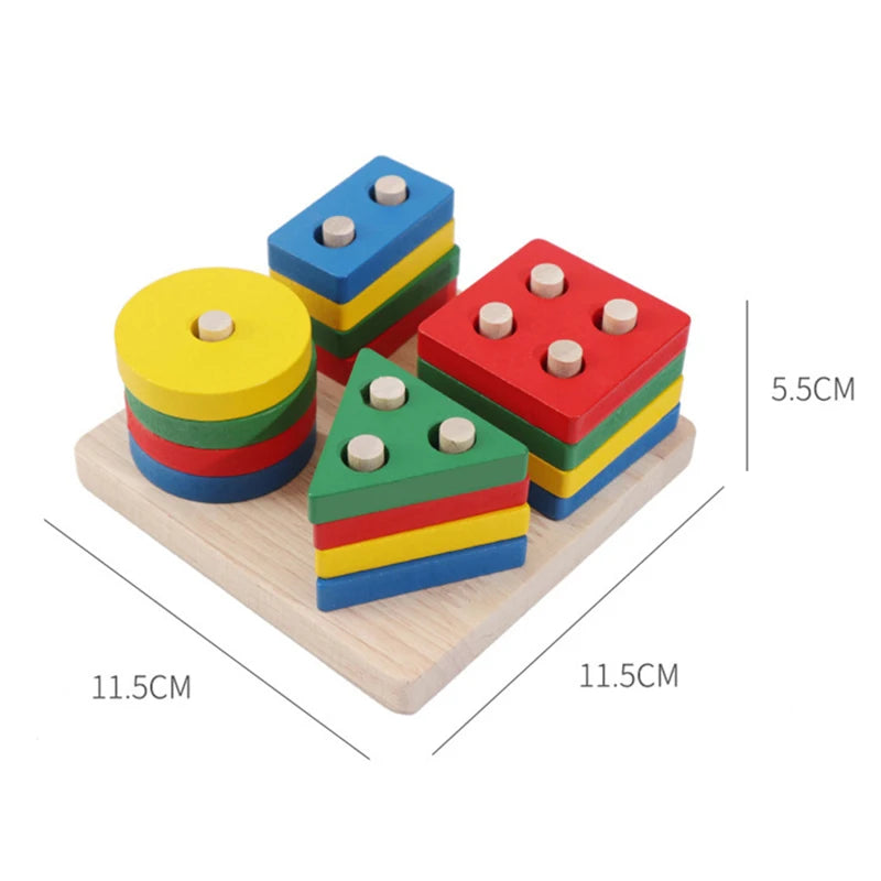 Blocs de Construction Montessori en Bois – Couleurs, Formes & Puzzle Éducatif