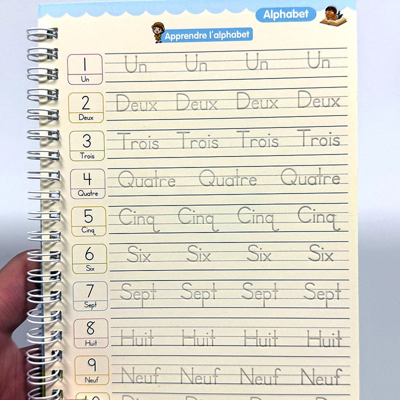 Cahier Magique d'Écriture Française avec Stylo – Ardoise Réutilisable Enfants 3-8 ans