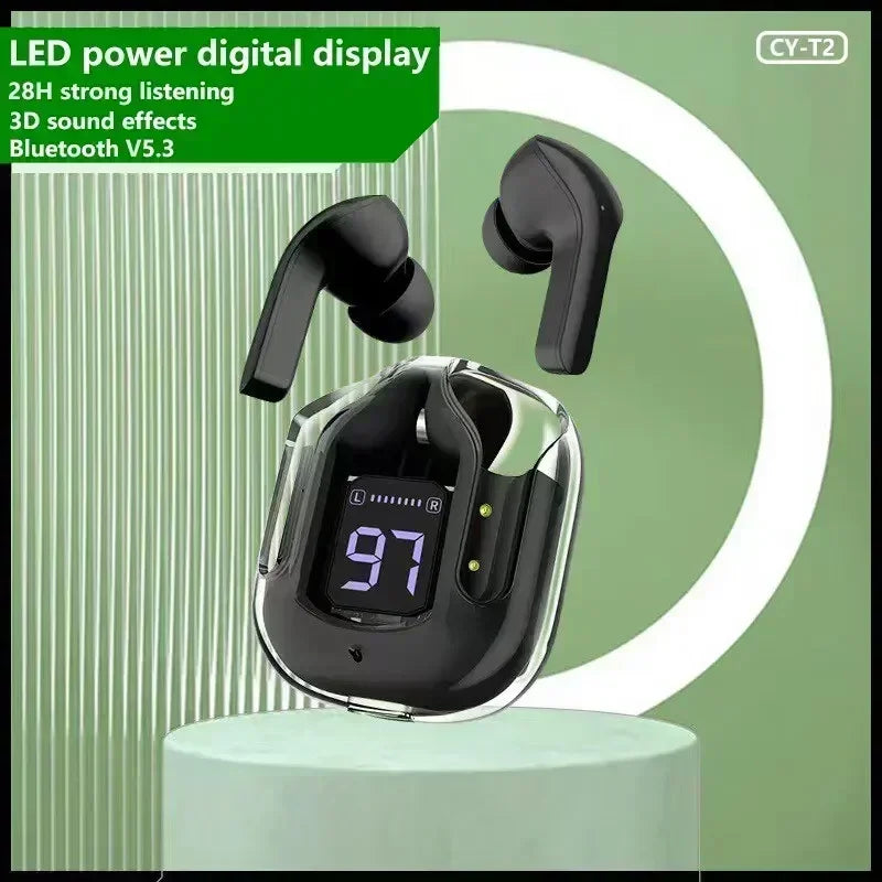 Écouteurs Bluetooth T2 TWS Sans Fil — Affichage Digital, Son Stéréo, Compatible Tous Smartphones
