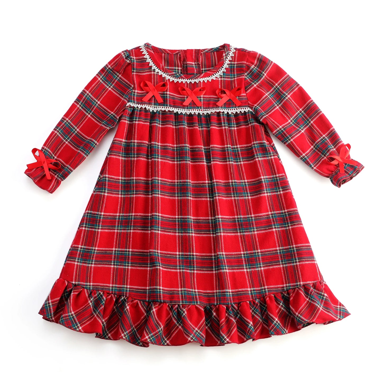Flanelle Noël Famille Tenues Assortis Garçons Et Filles Pyjamas À Volants Blanc Dentelle Rouge À Manches Longues Bébé Bouton Enfants Pyjamas Ensembles