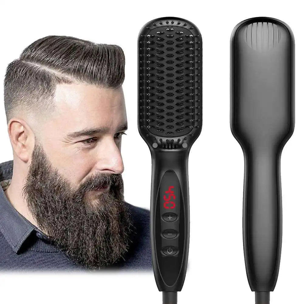 Brosse lissante électrique chauffante pour cheveux et barbe, en céramique anti-brûlure