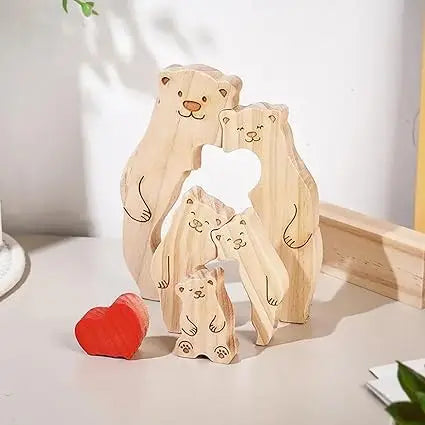 Puzzle Ours en Bois Personnalisé pour la Famille – Prénoms Gravés, Cadeau Anniversaire, Noël, Décoration Maison