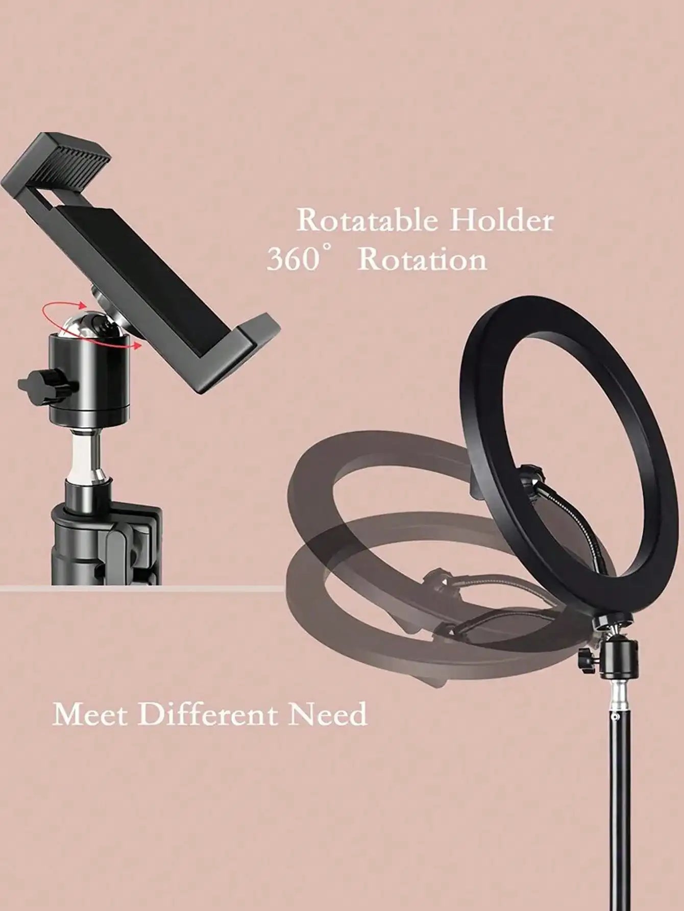 Trépied de 110 cm + pince en O, équipé d'un anneau lumineux de 10 pouces pour diffusion en direct et d'un accessoire pour diffusion en direct et selfies