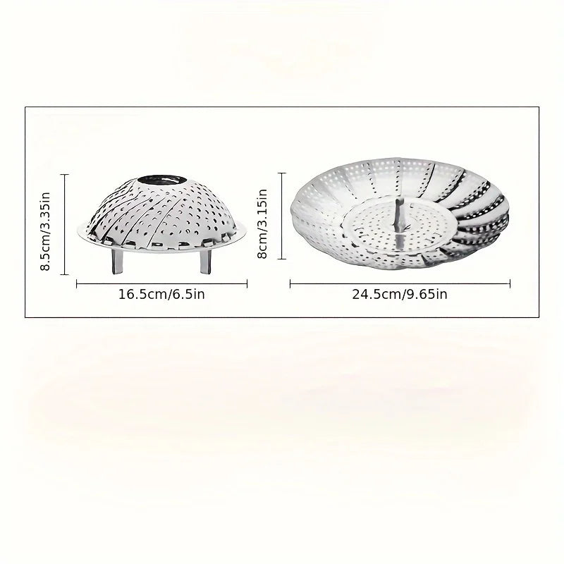 Panier vapeur extensible en acier inoxydable – 15 à 27 cm, pliable, compatible toutes casseroles