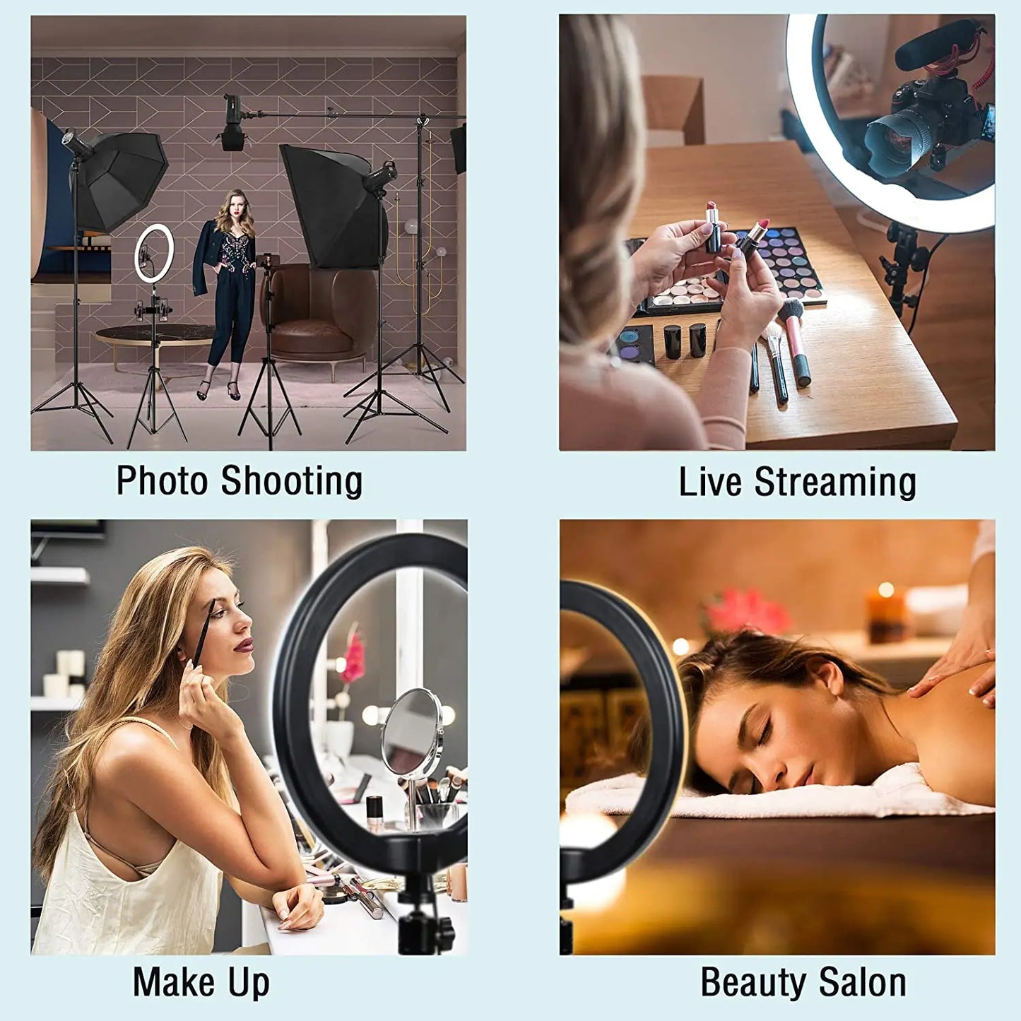 Anneau Lumineux LED pour Selfie & Vidéo – Trépied Réglable, 3 Modes & 10 Niveaux