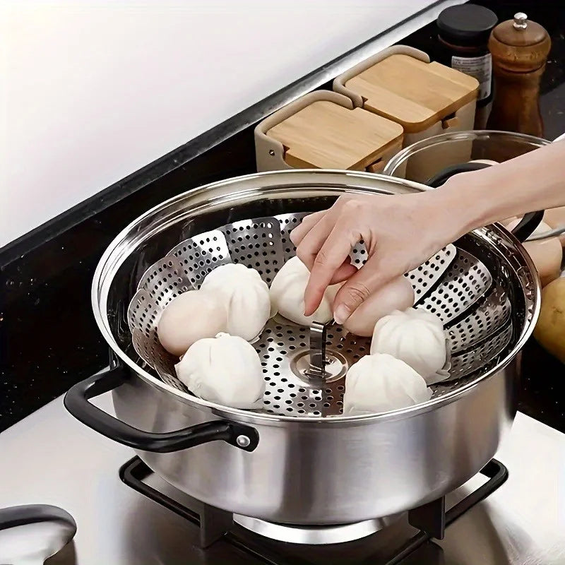 Panier vapeur extensible en acier inoxydable – 15 à 27 cm, pliable, compatible toutes casseroles