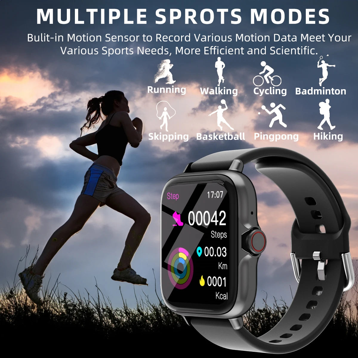 Montre Connectée 1,83" — Étanche, Appels, Surveillance du Sommeil, Podomètre