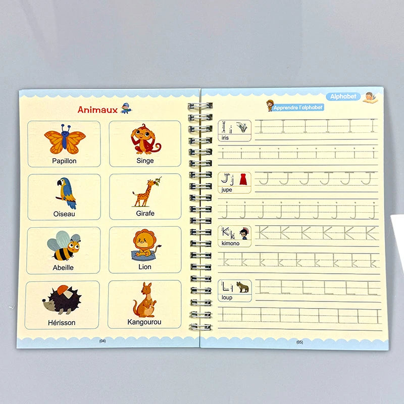 Cahier Magique d'Écriture Française avec Stylo – Ardoise Réutilisable Enfants 3-8 ans
