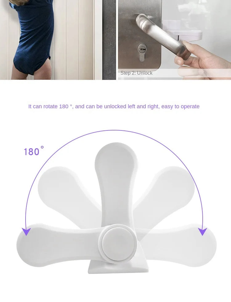 Verrou de sécurité bébé pour poignée de porte – Rotation 180°, adhésif, multifonction
