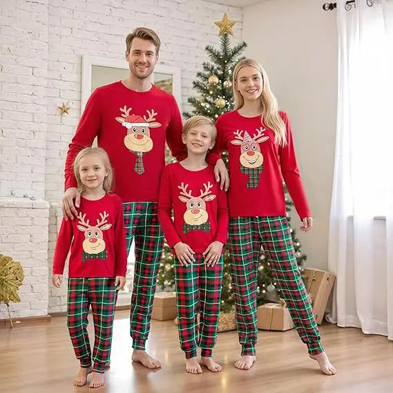 Tenues de Noël pour Mère, Père et Enfants, Ensemble de Pyjamas Assortis, Pyjamas Décontractés à Motif de Renne, Look Familial de Noël, Vêtements de Fête, Cadeau