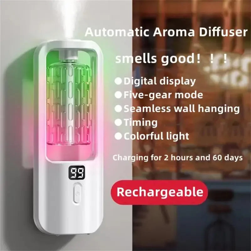 Diffuseur d’arômes mural automatique – Purificateur d’air, veilleuse colorée, rechargeable USB-C