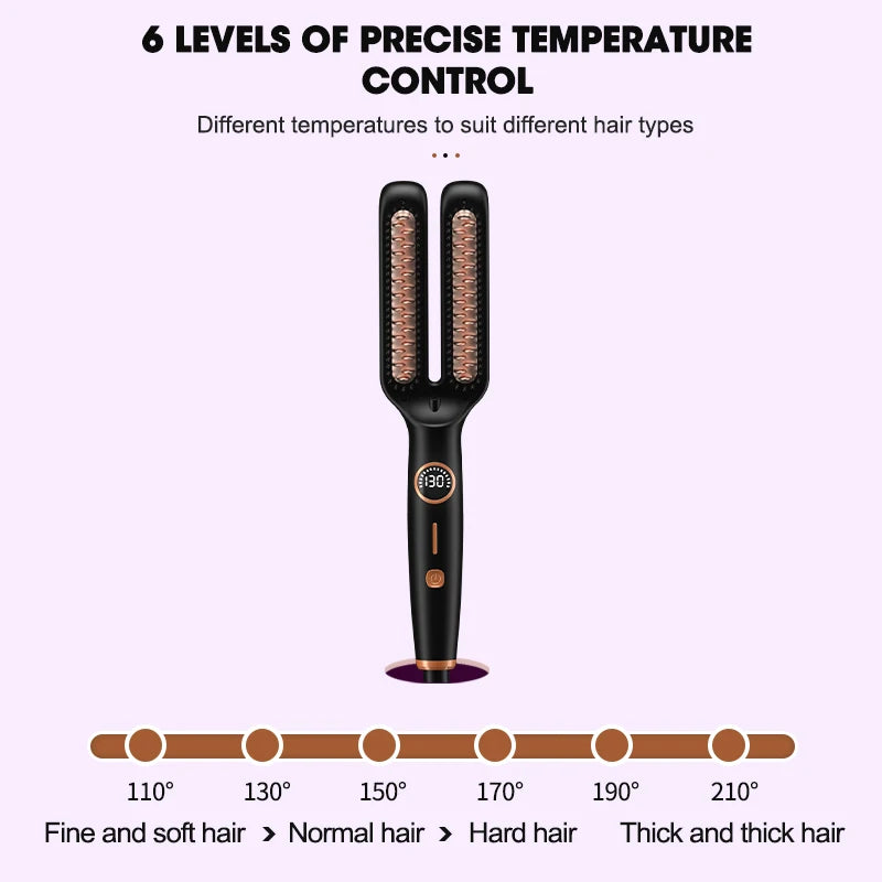 Brosse lissante électrique anti-frisottis 2-en-1 en céramique avec écran LCD numérique