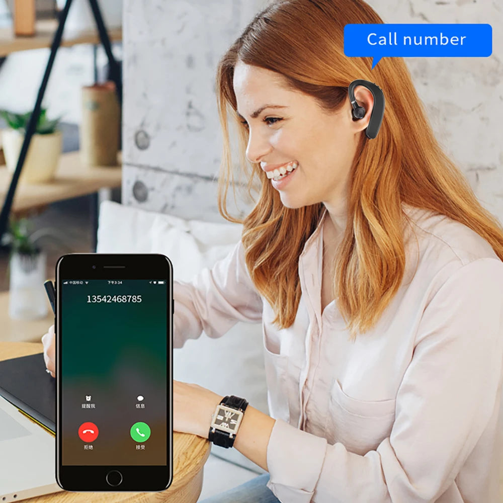 Écouteur Bluetooth 5.0 Sans Fil – Oreillette Mono Longue Durée avec Micro, Compatible Tous Téléphones