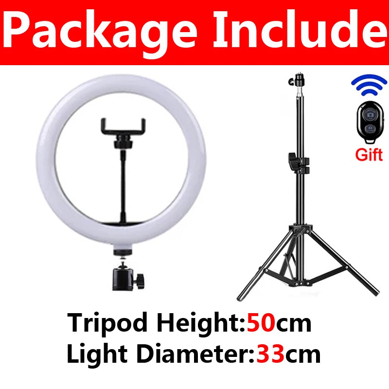 Anneau Lumineux LED pour Selfie & Vidéo – Trépied Réglable, 3 Modes & 10 Niveaux