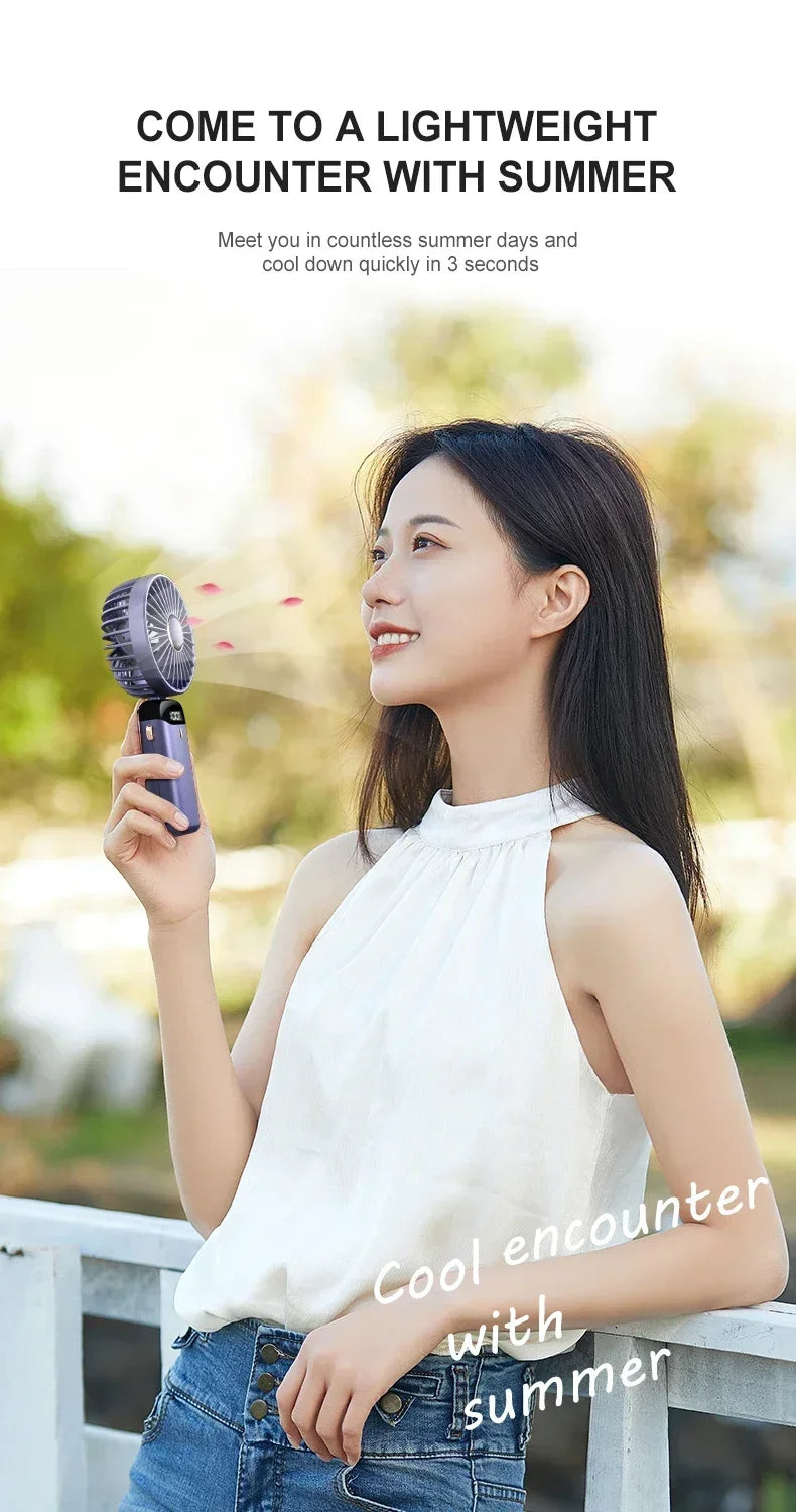 Portable Handheld Mini Fan Foldable Neck Hanging Fans 5 Speed USB Rechargeable Fan with Phone Stand and Display Screen 1800mAh