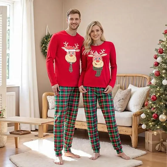 Tenues de Noël pour Mère, Père et Enfants, Ensemble de Pyjamas Assortis, Pyjamas Décontractés à Motif de Renne, Look Familial de Noël, Vêtements de Fête, Cadeau