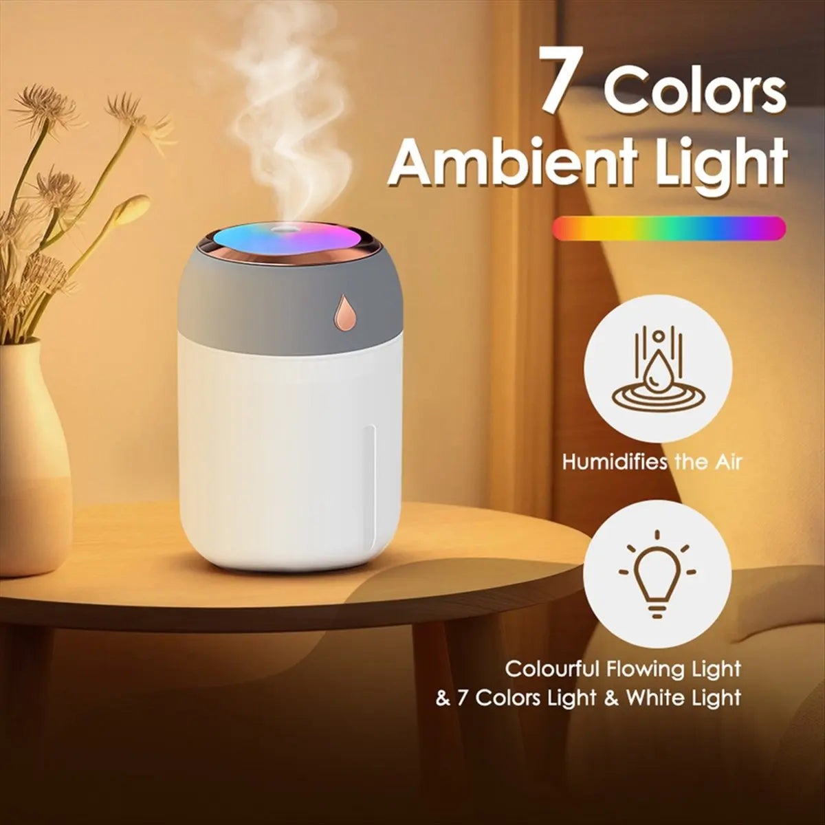 Humidificateur d'Air Portable USB – Brume Fraîche, Diffuseur d'Huile Essentielle & Veilleuse LED