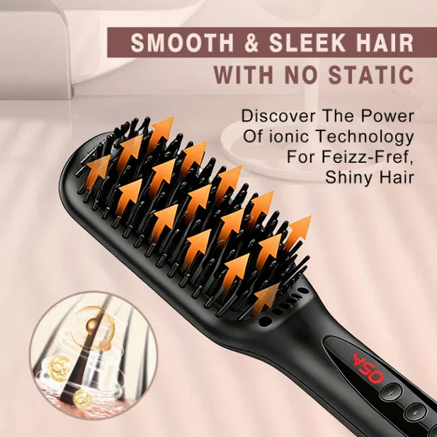 Brosse lissante électrique chauffante pour cheveux et barbe, en céramique anti-brûlure