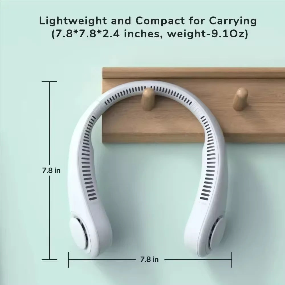Ventilateur de Cou Sans Pales USB Rechargeable – 3 Vitesses, Mains Libres, Été & Voyage