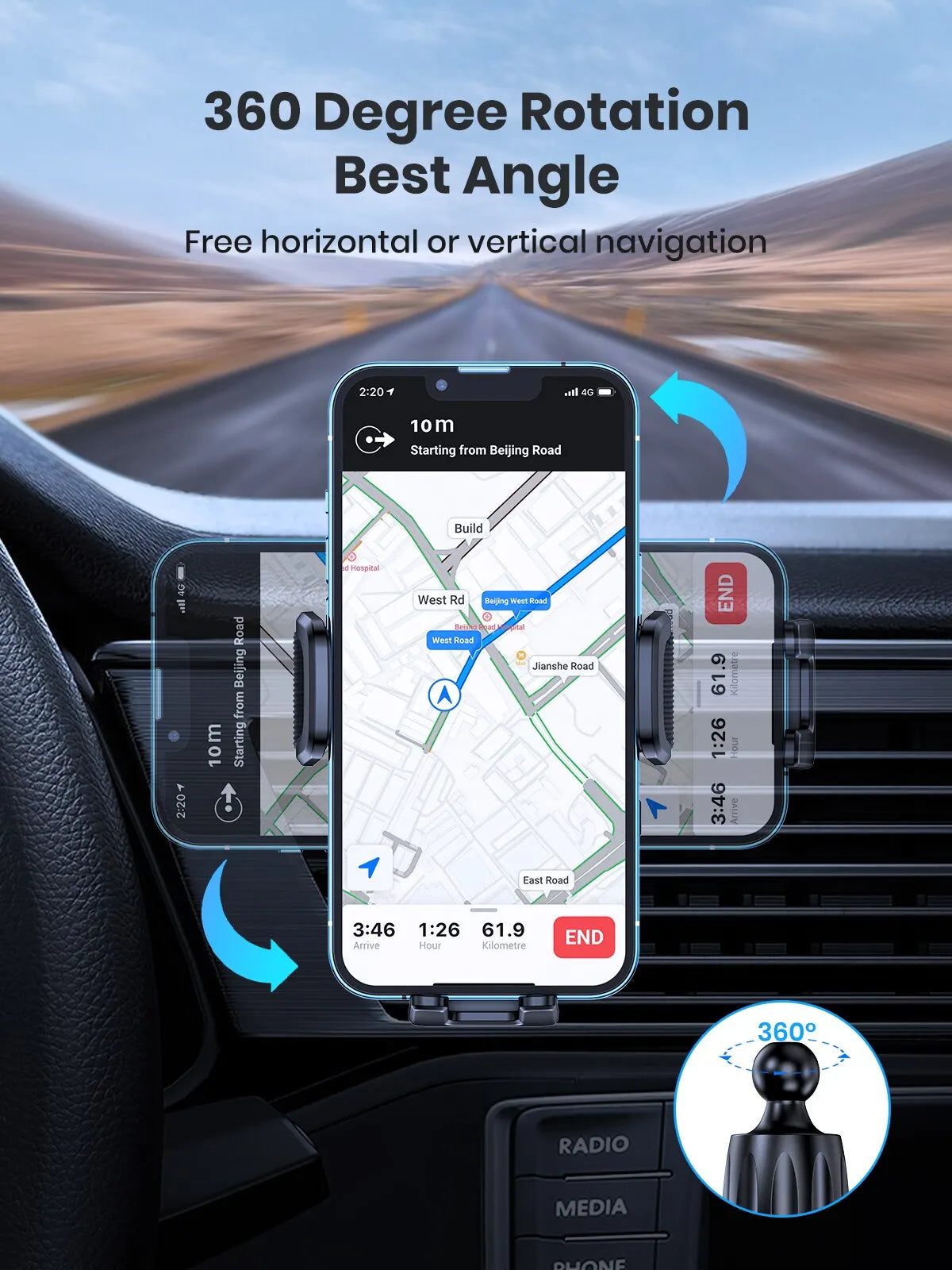Support téléphone voiture TOPK – Fixation par gravité, pare-brise, tableau de bord et grille d'aération