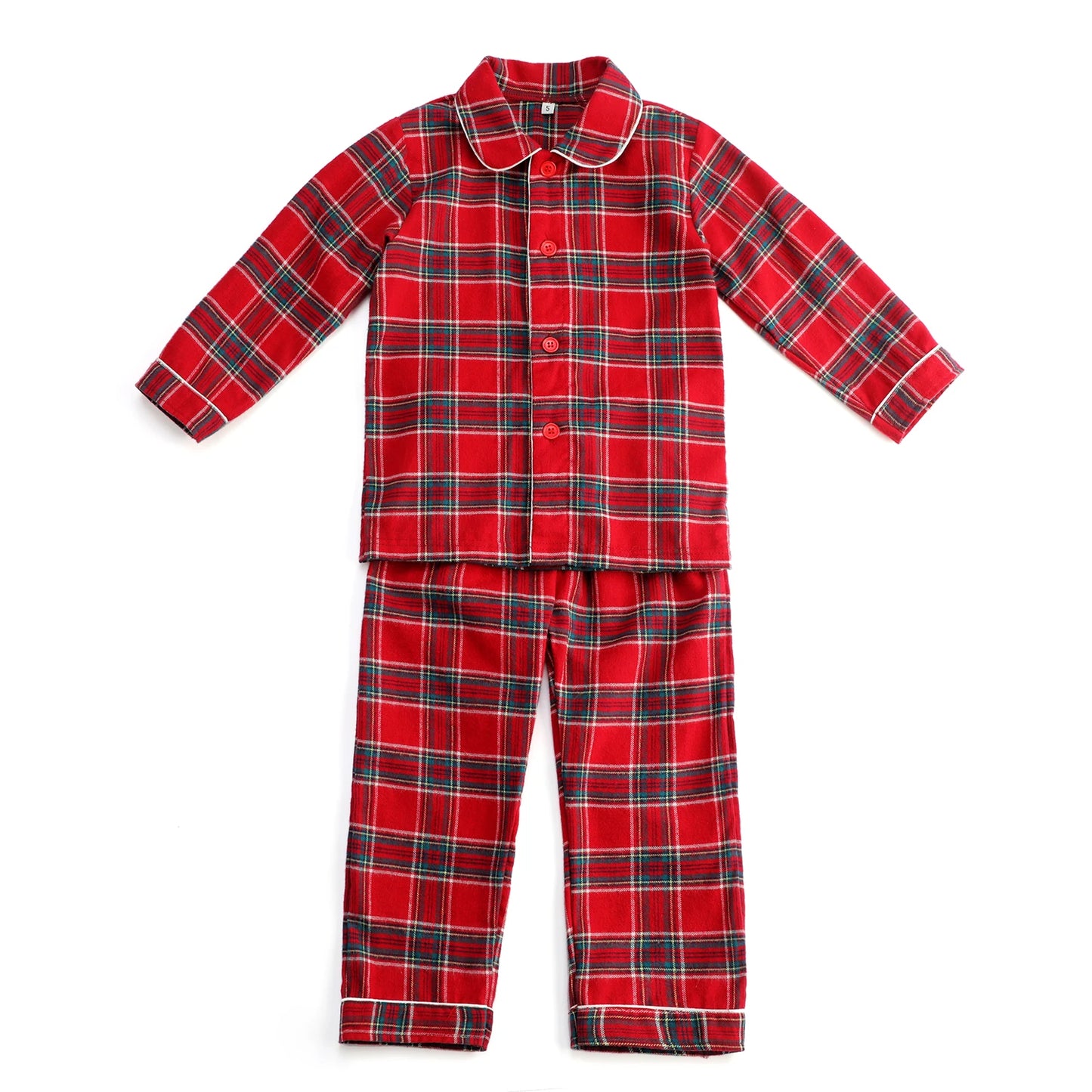 Flanelle Noël Famille Tenues Assortis Garçons Et Filles Pyjamas À Volants Blanc Dentelle Rouge À Manches Longues Bébé Bouton Enfants Pyjamas Ensembles