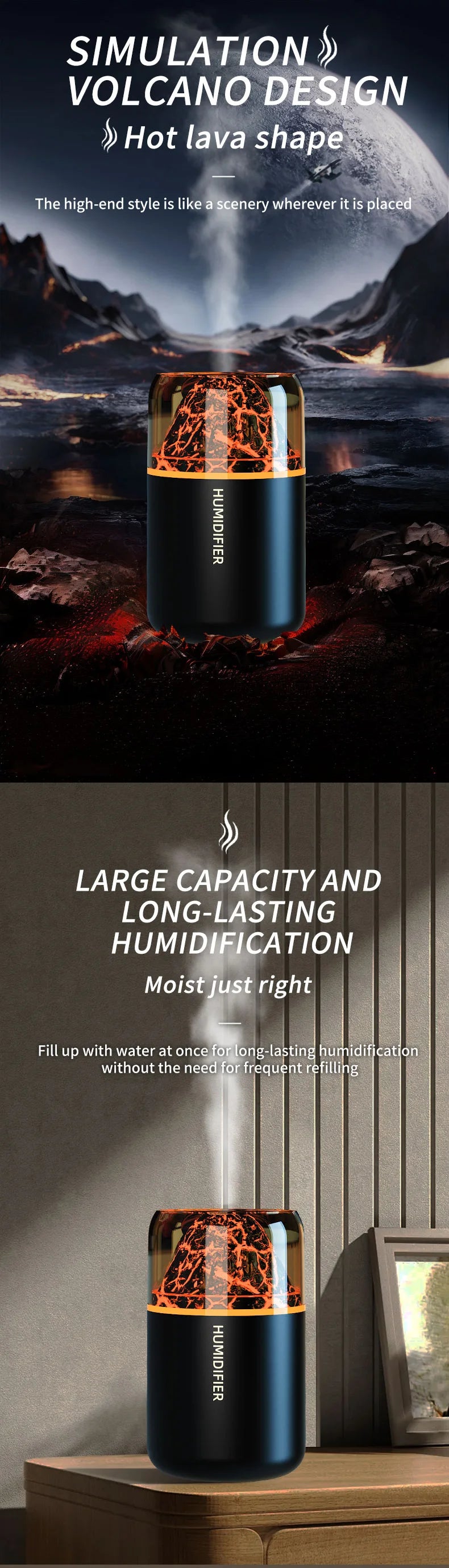 Humidificateur Diffuseur d'Arômes USB – Lampe Volcanique Colorée