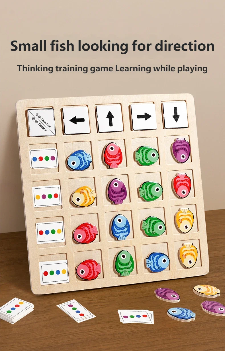 Jeu de Plateau Éducatif Montessori en Bois – Logique, Couleurs & Directions