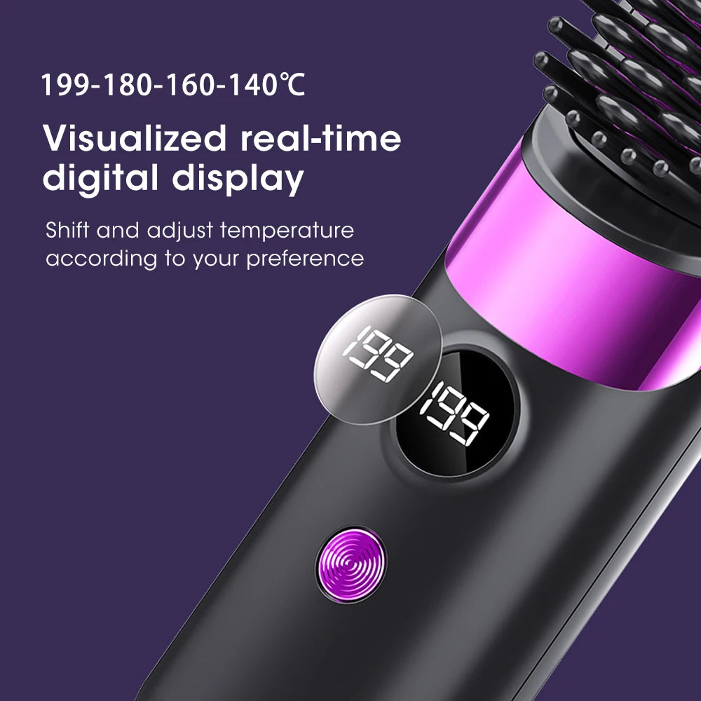Peigne chauffant électrique sans fil pour lisser les cheveux, brosse lissante, ions négatifs, anti-brûlure, outil de coiffage