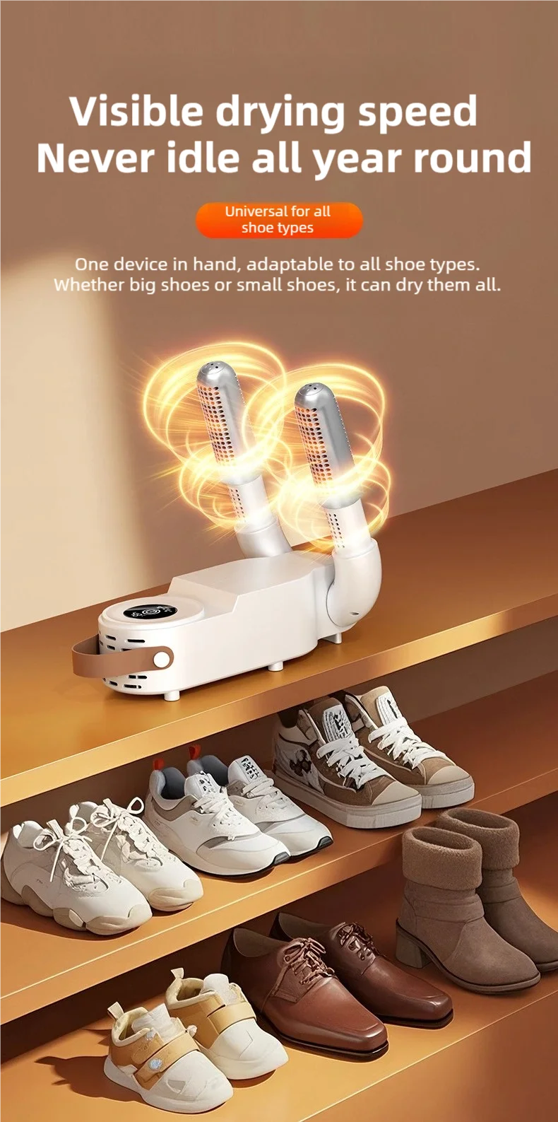 Sèche-Chaussures Pliable Tinsol – Écran Tactile, Chauffage Rapide 130W, Stérilisation & Désodorisant