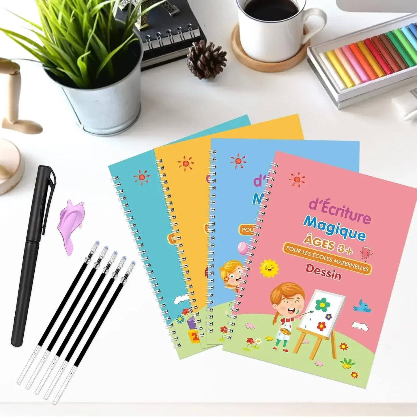 Cahier Magique d'Écriture Française – Ardoise Réutilisable avec Stylo | Enfants 3-8 ans