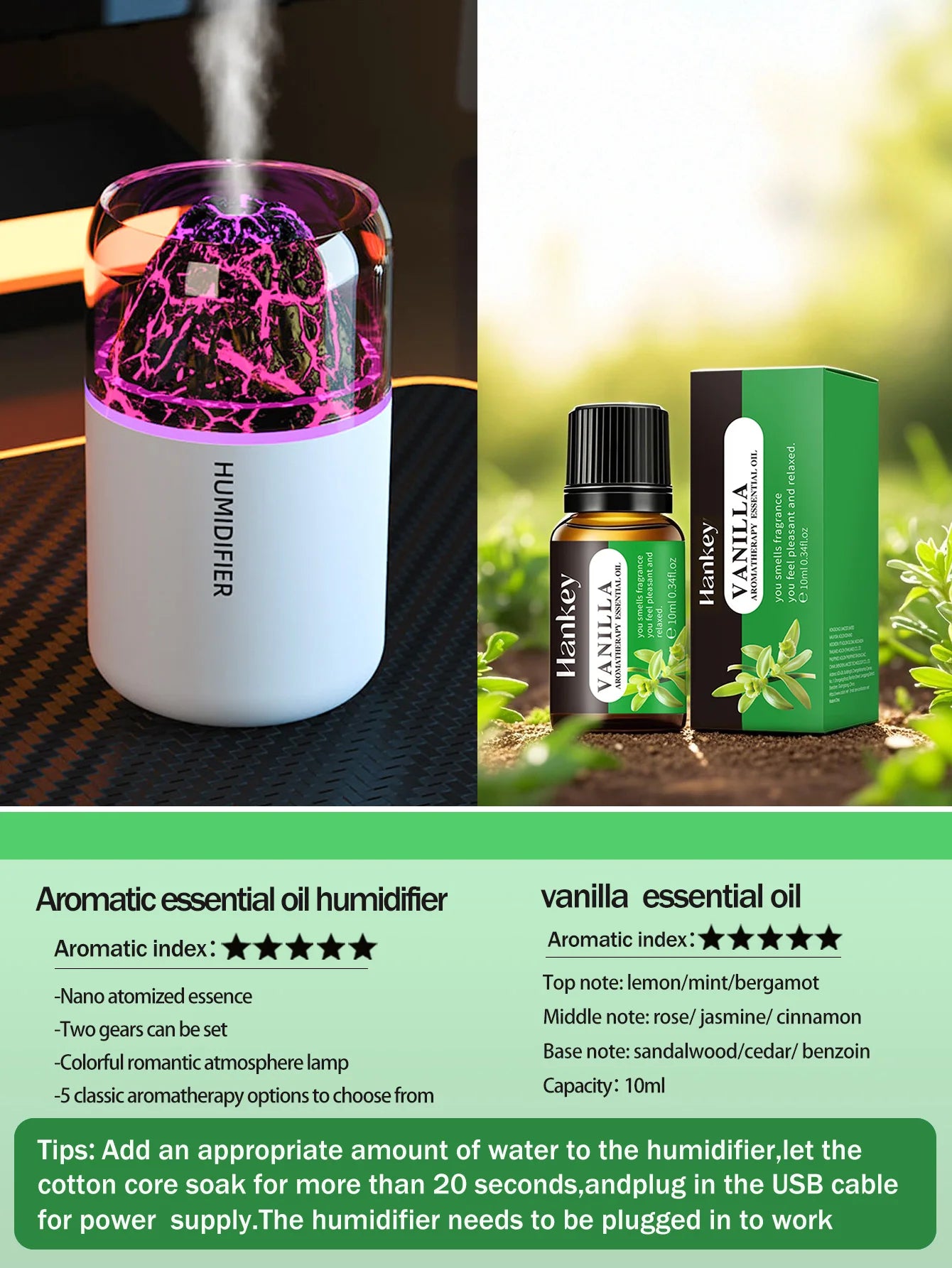 Humidificateur Diffuseur d'Arômes USB – Lampe Volcanique Colorée