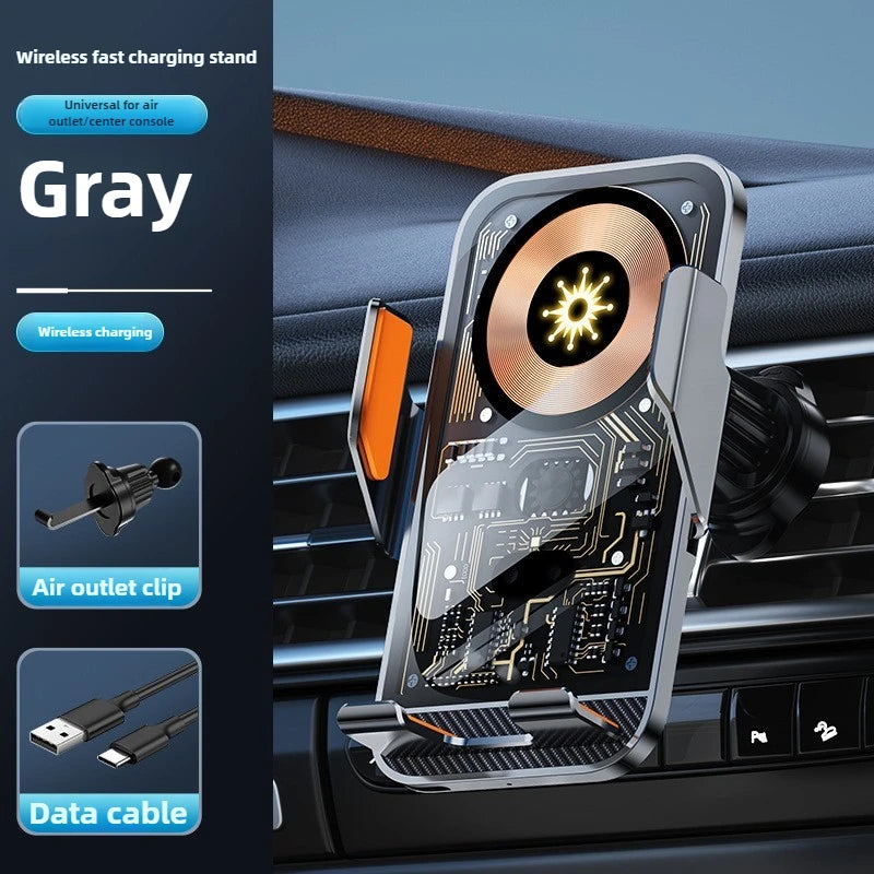 Support téléphone voiture avec chargeur sans fil 15W – Serrage automatique, rotation 360°, compatible iPhone, Samsung, Huawei, Xiaomi