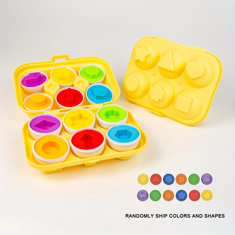 Jouet d'Association Couleurs & Formes – Œufs Simulés Géométriques avec Boîte de Rangement