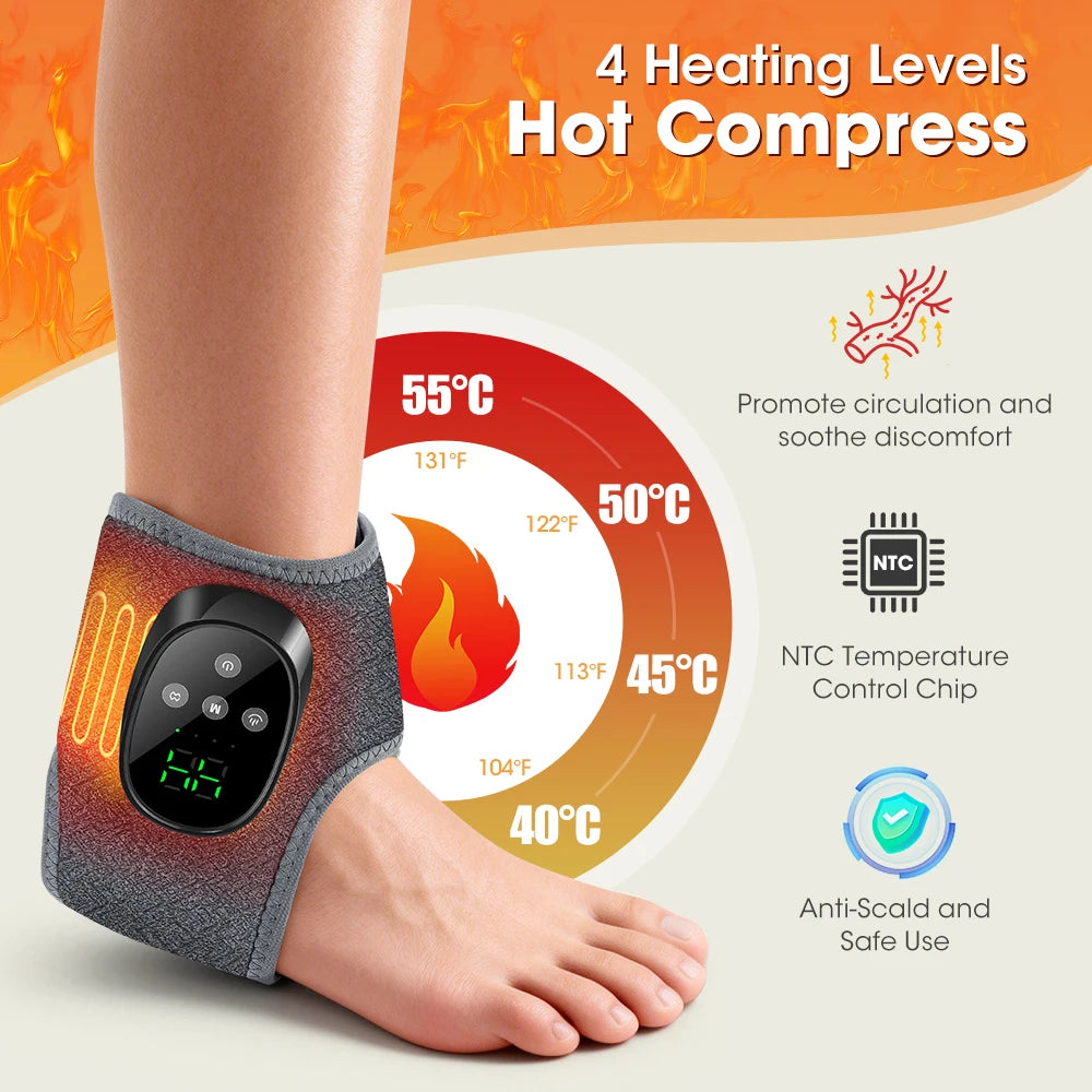 Masseur de Cheville Sans Fil – Chaleur & Vibration, 4 Modes, Batterie 1800mAh | Maison & Bureau