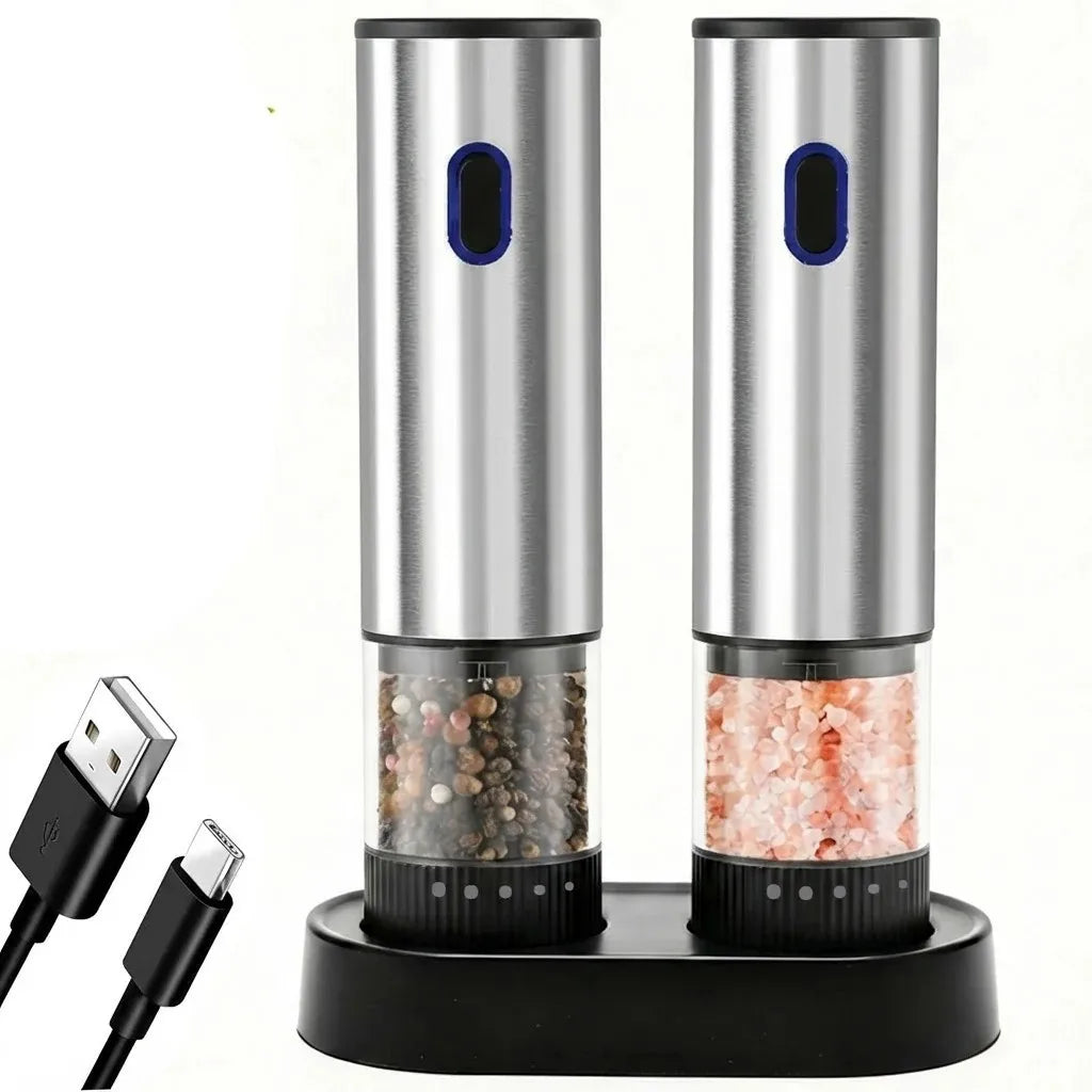 Moulin à Sel & Poivre Électrique Automatique Rechargeable – Mouture Ajustable, 1 ou 2 pièces