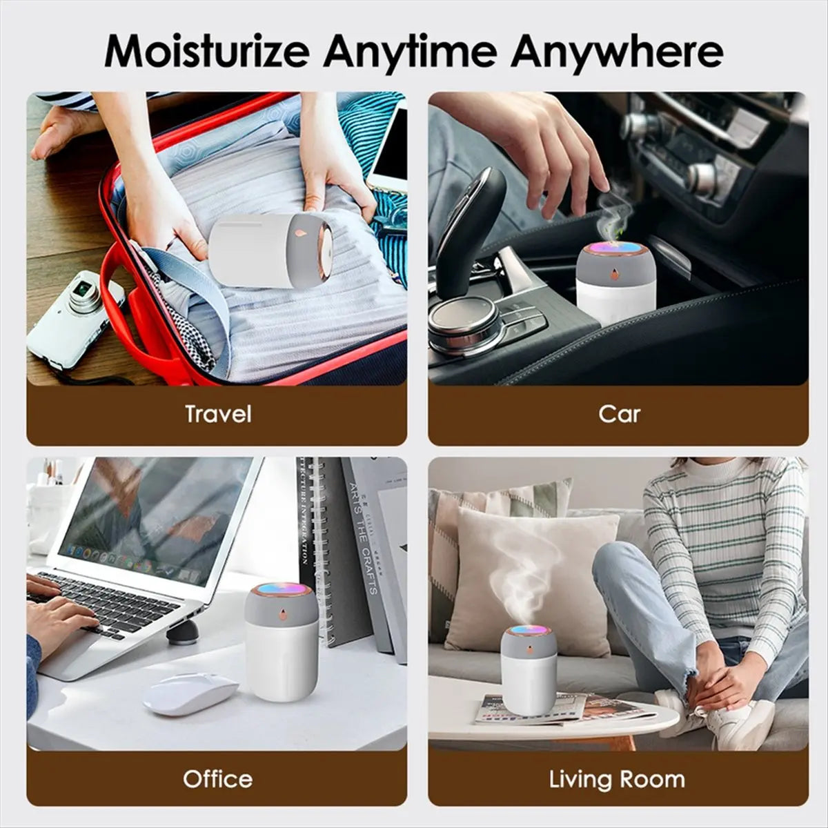 Humidificateur d'Air Portable USB – Brume Fraîche, Diffuseur d'Huile Essentielle & Veilleuse LED