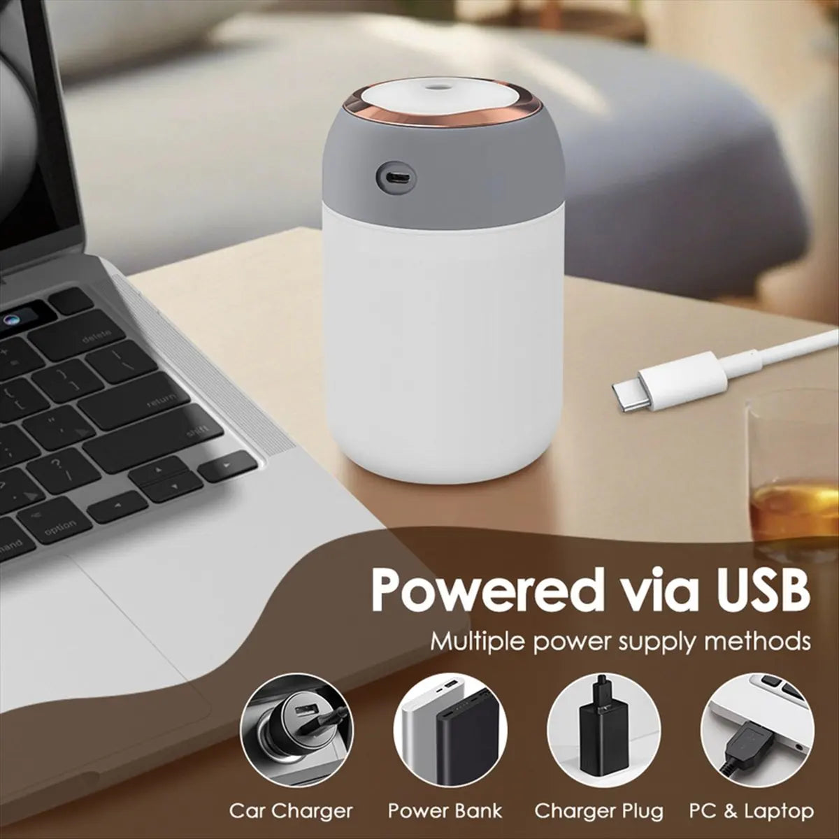 Humidificateur d'Air Portable USB – Brume Fraîche, Diffuseur d'Huile Essentielle & Veilleuse LED
