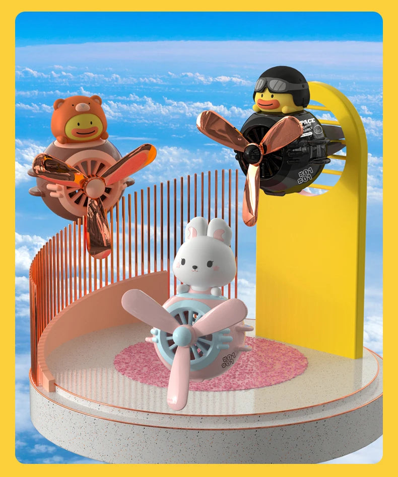 Clip Aromathérapie Magnétique pour Voiture – Figurine Mignonne + 2 Tablettes & 2 Flacons 5ml