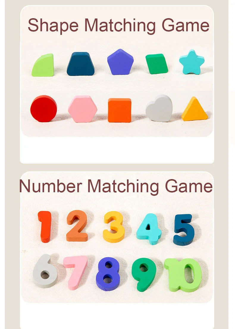 Tableau d'Éveil Montessori en Bois – Formes, Chiffres & Jeu de Pêche