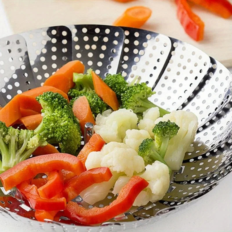 Panier vapeur extensible en acier inoxydable – 15 à 27 cm, pliable, compatible toutes casseroles