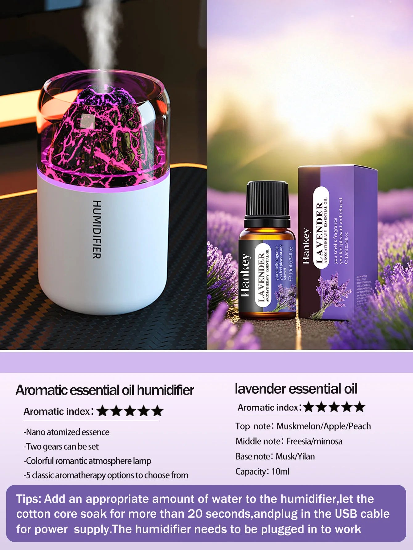 Humidificateur Diffuseur d'Arômes USB – Lampe Volcanique Colorée