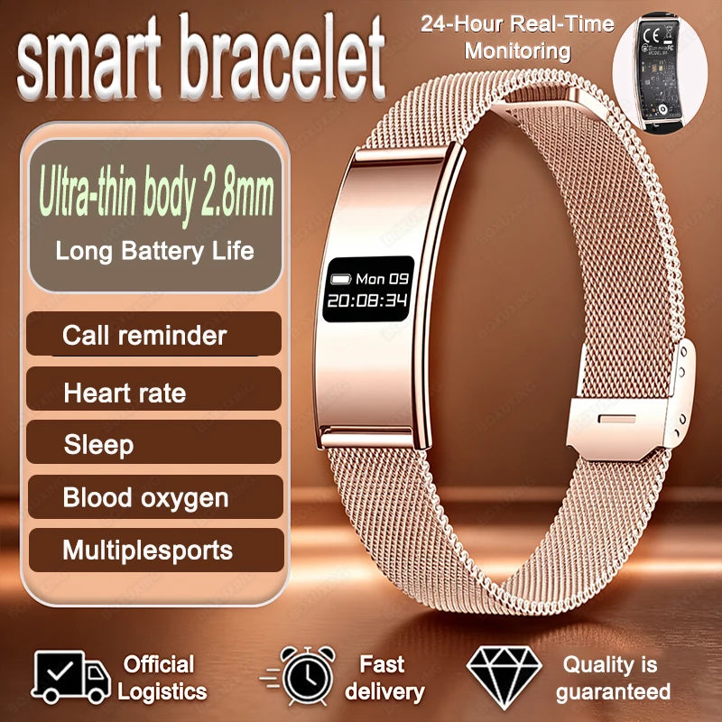 Montre Connectée Ultra-Fine BOXUXING 2026 – Suivi Cardio, SpO2, Sommeil, IPX8 | Bracelet Sportif Femme