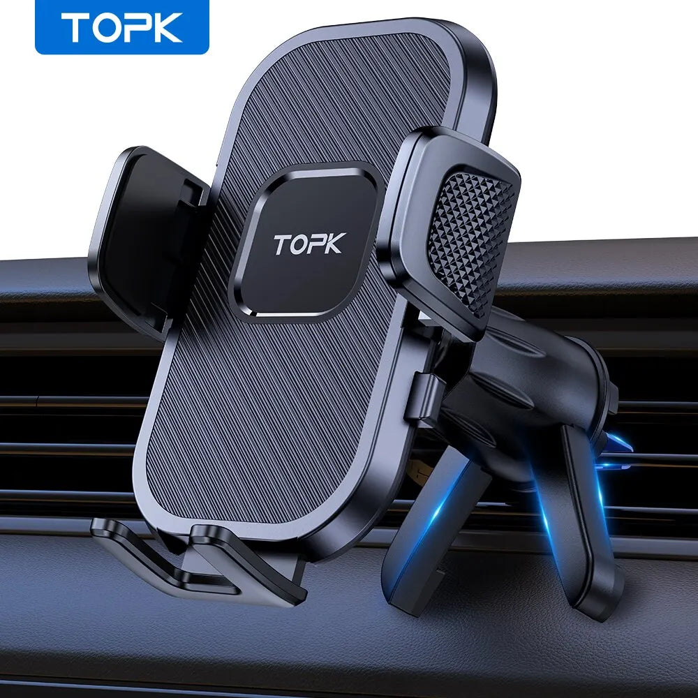 Support téléphone voiture TOPK – Fixation par gravité, pare-brise, tableau de bord et grille d'aération