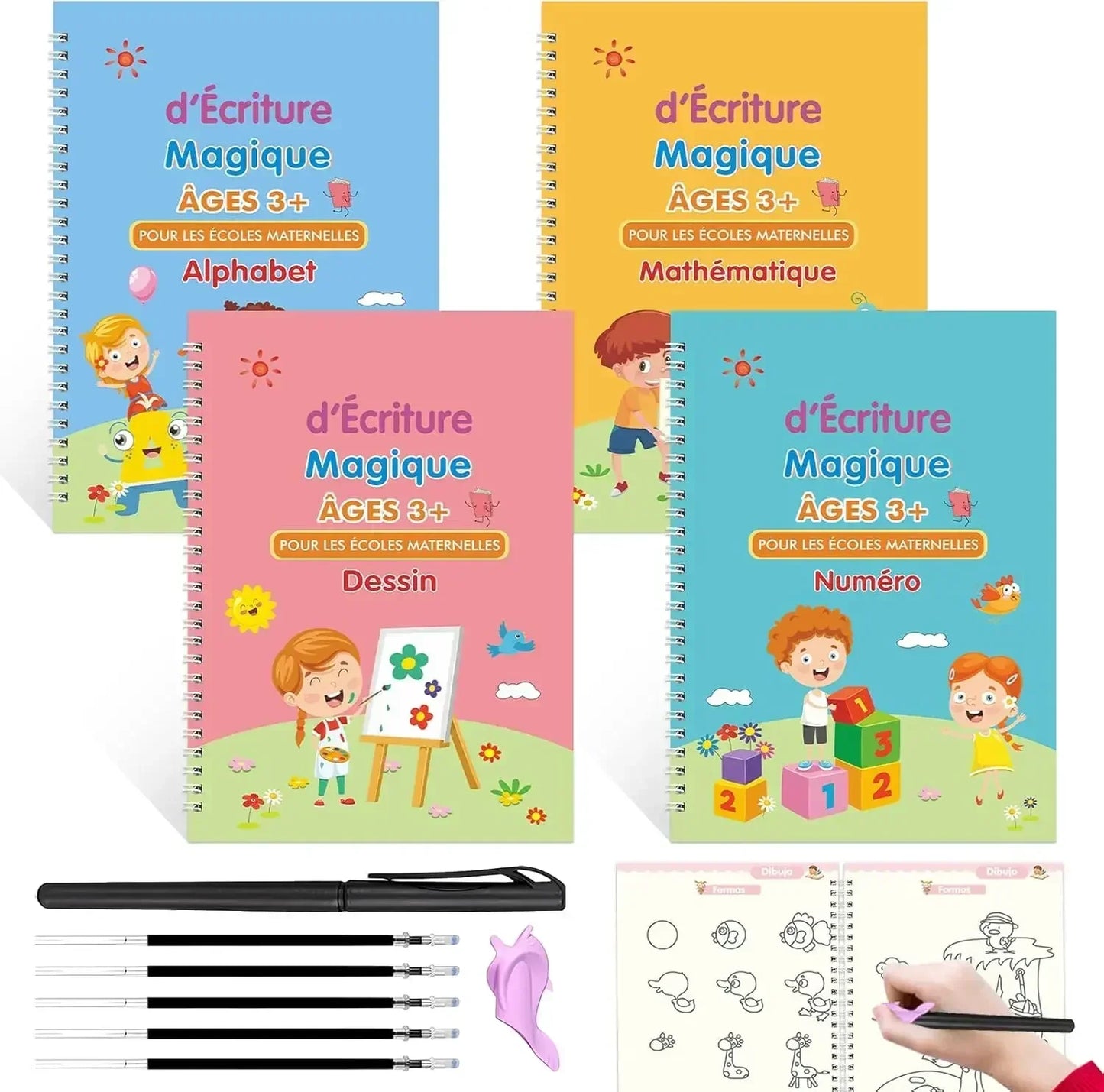 Cahier Magique d'Écriture Française – Ardoise Réutilisable avec Stylo | Enfants 3-8 ans
