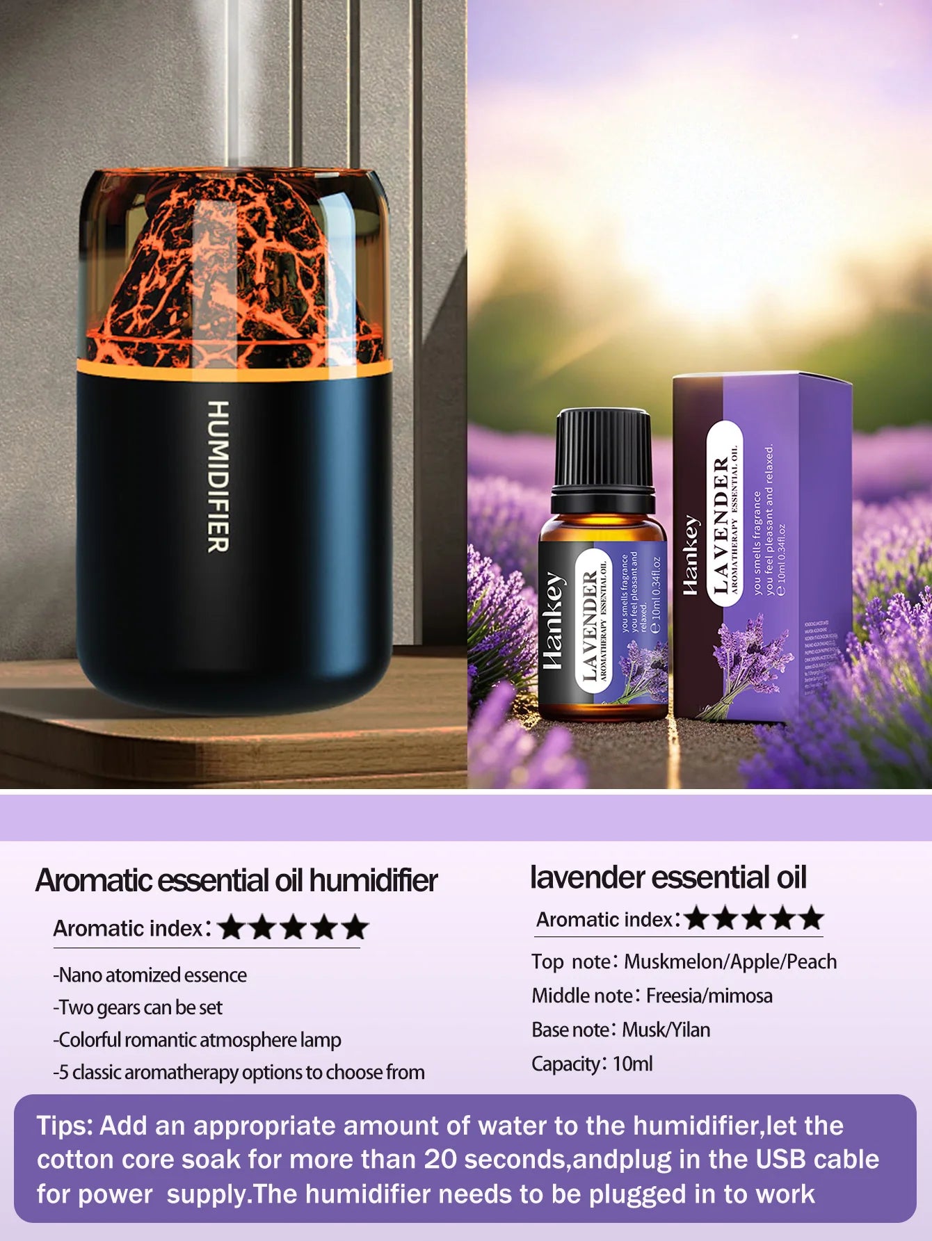 Humidificateur Diffuseur d'Arômes USB – Lampe Volcanique Colorée