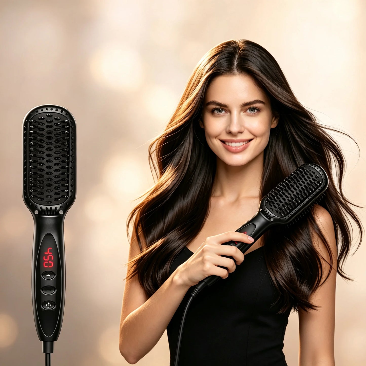 Brosse lissante électrique chauffante pour cheveux et barbe, en céramique anti-brûlure